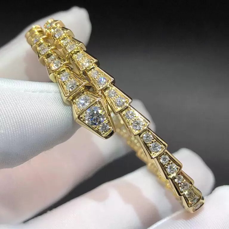 Bracelete Serpentes em Ouro Amarelo 18K com Diamantes - Estilo Bulgari - Alta Moda