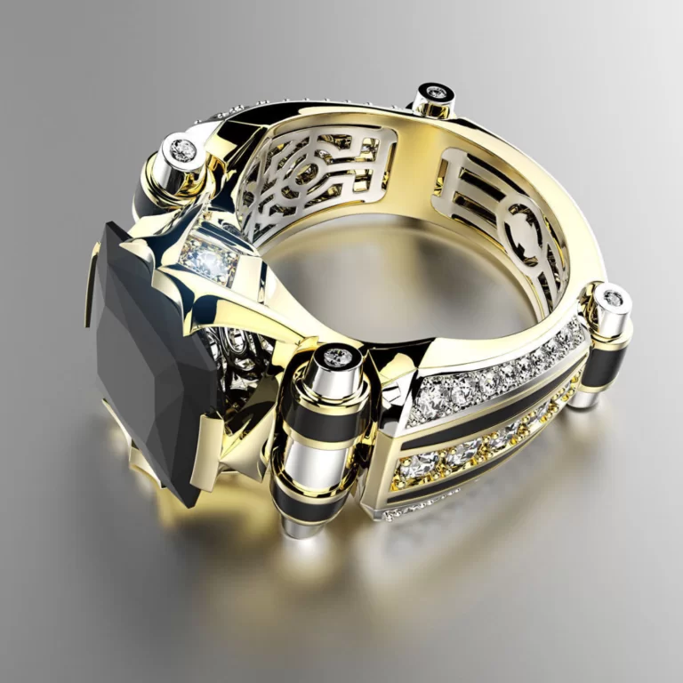 Anel Masculino "Arquimedes" em Ouro Bicolor 18K - Alta Moda - O mais complexo - 1,12 Quilates - 25 gramas