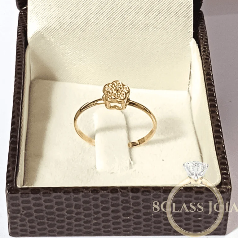 Anel Chuveiro Flor em Ouro 18k com 5 zircônias - 1,4 gramas