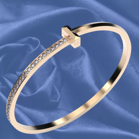 Bracelete Em Ouro Maciço Estilo Tiffany - Alta Moda - Com 41 Diamantes - 20 Gramas