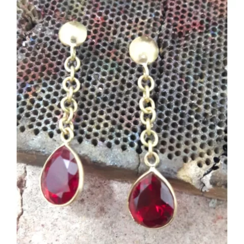 Par de Brinco Pendente em Ouro 18k com Grande Rubi Gota - 7 gramas