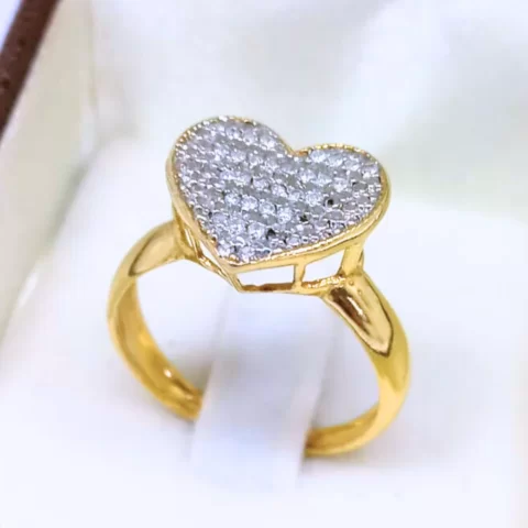 Anel Chuveiro Coração em ouro 18k com  30 Diamantes Naturais - 3,9 gramas