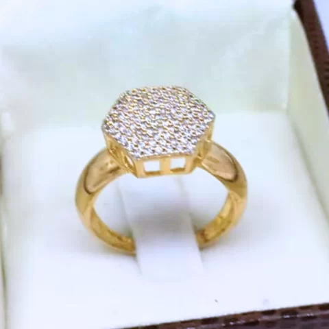 Anel Chuveiro Grande Sextavado em ouro 18k com 91 Diamantes - 3,5 gramas