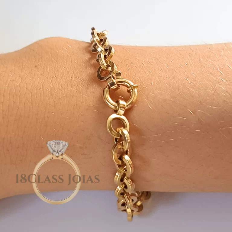 Pulseira Elo Redondo Moderno Oco -  Fecho Grande  em Ouro 18k - 7,5 Gramas