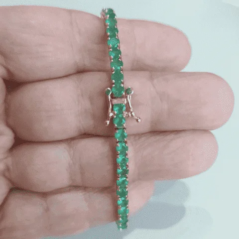 Bracelete Riviera Unissex de Alta Joalheria em Ouro 18k Maciço com Esmeraldas Naturais de 3,0 mm