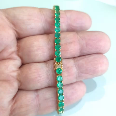 Bracelete Riviera Unissex de Alta Joalheria em Ouro 18k com Esmeraldas de 4mm