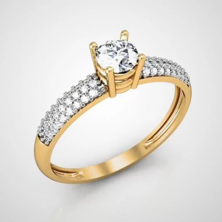 Anel Solitário em Ouro 18k com Diamante Central de 25 pontos e 48 de 0,4 - 2 gramas