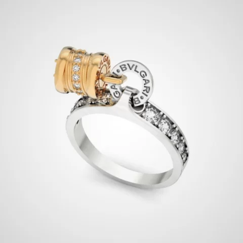 Anel com Pingente em ouro 18k - Alta Moda - Estilo Bulgari - 25 Diamantes Naturais - 8 gramas