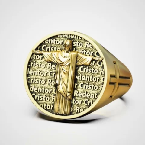 Anel Masculino Cristo Redentor em ouro  18k - 21 gramas