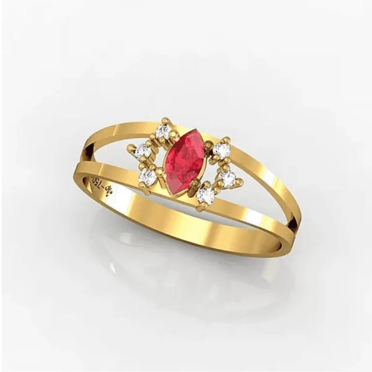 Anel de Formatura  em Ouro 18k com pedra central de 3 x 6 mm e 6 pedras de 0,8 pontos