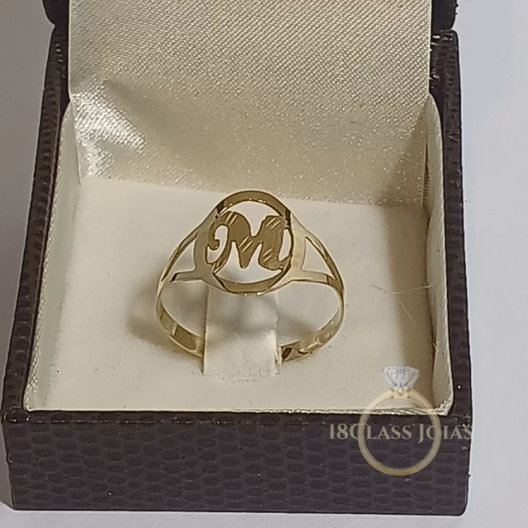 Anel Oval Letra Ouro 18k  - Personalizado - 1,5 Gramas