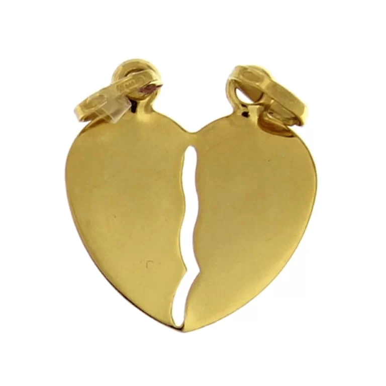 Pingente Duplo em Ouro 18k - Coração a Dividir no Meio - 1,5 gramas