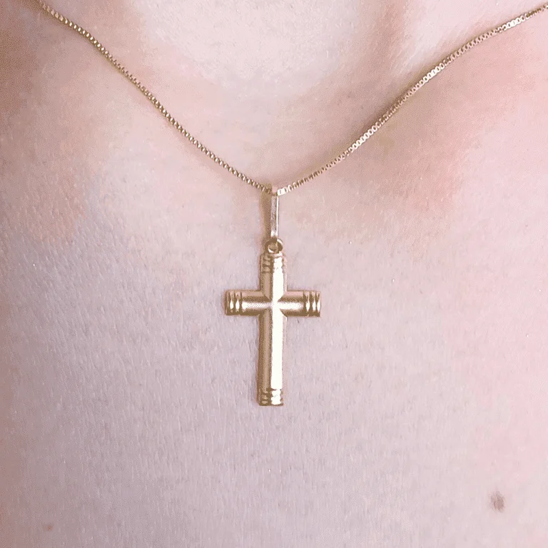Corrente Veneziana 40cm Com Pingente Ouro 18k Cruz Vazada Elegante