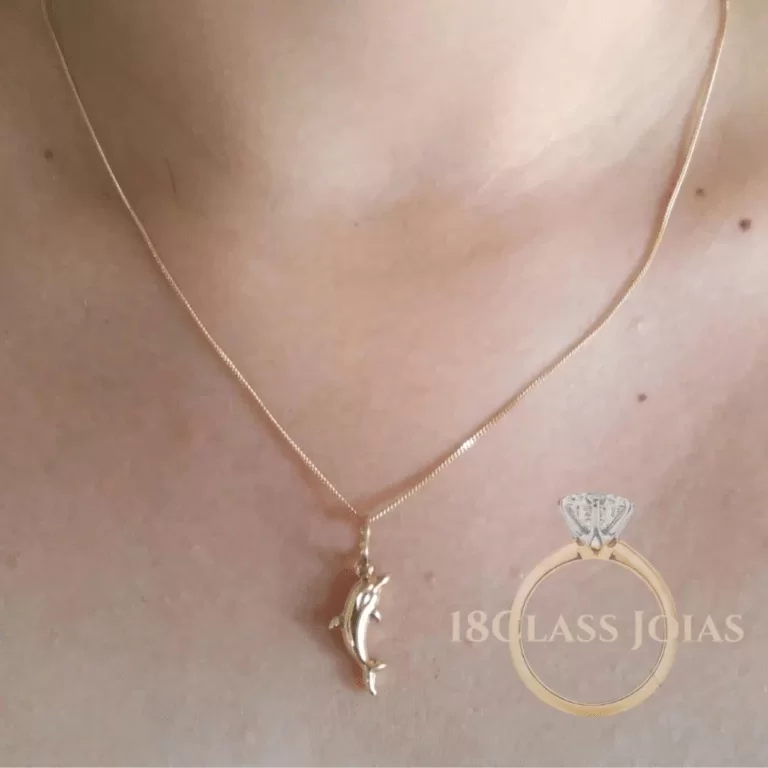 Colar Veneziana 40cm com pingente Golfinho  em Ouro 18k - 2,2 gramas