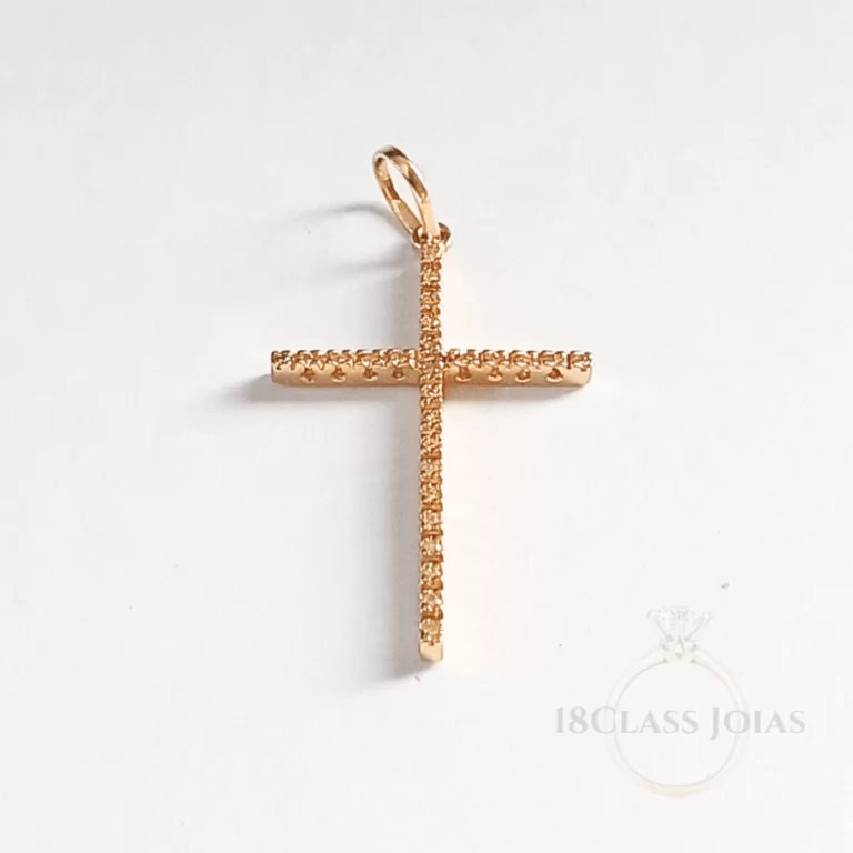 Pingente Cruz Grande com Pedras  em Ouro 18k - 4 Cm - 2,3 Gramas