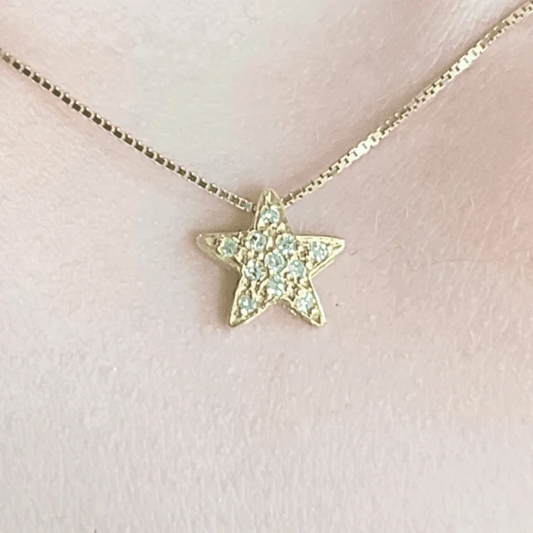 Pingente Estrela do Mar Passante (sem argola) em Ouro 18k - 11 Zircônias
