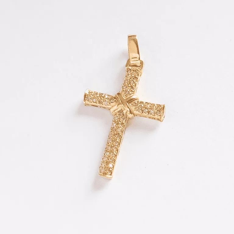 Pingente Cruz  em Ouro 18k - 3,2 Cm - 48 Zircônias - 3,1 Gramas