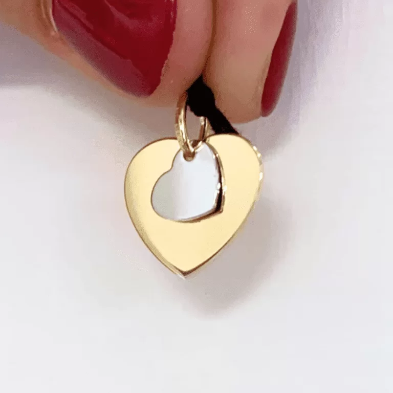 Pingente dois Corações em Ouro 18k - Ouro Amarelo e Ouro Branco - 1,5 gramas