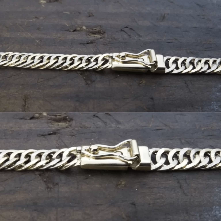 Pulseira em Ouro Branco 18k - Elo Duplo Maciço - Fecho de Gaveta - 15 Gramas